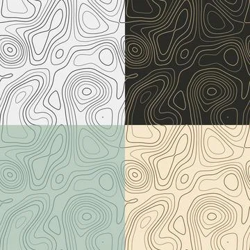 Topography patterns. Seamless elevation map tiles. Captivating isoline back.. 스톡 일러스트