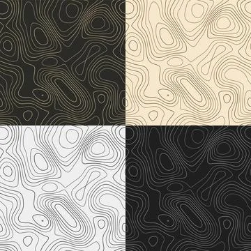 Topography patterns. Seamless elevation map tiles. Attractive isoline backg.. Stock Illustration