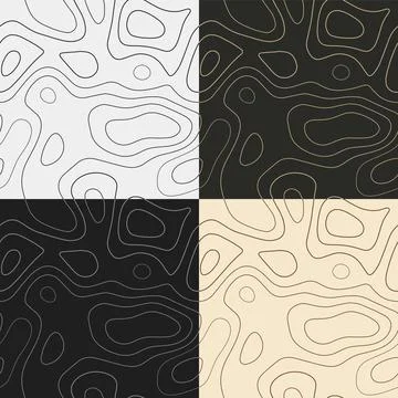 Topography patterns. Seamless elevation map tiles. Awesome isoline backgrou.. Stock Illustration