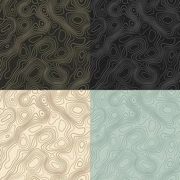 Topography patterns. Seamless elevation map tiles. Artistic isoline backgro.. 스톡 일러스트