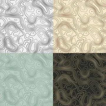 Topography patterns. Seamless elevation map tiles. Artistic isoline backgro.. Stock Illustration