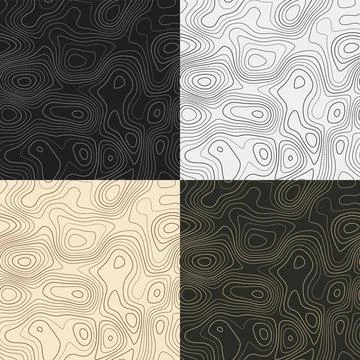 Topography patterns. Seamless elevation map tiles. Authentic isoline backgr.. Stock Photos