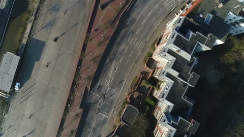 Topshot reveals complete empty streets of Hamburg while corona lockdown Stock Footage 130116290