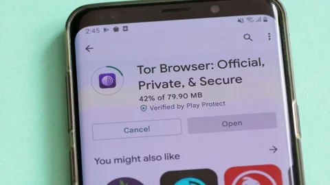 Tor browser application is installed on the mobile device. On the screen of the Video stock 171936936