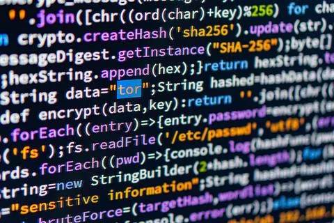 Tor. Close-up image of a C code snippet in a text editor, with syntax highl.. Stock Photos