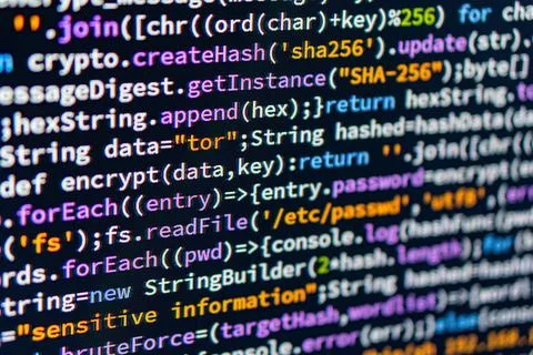 Tor. Image of a close-up view of a computer screen displaying cryptography-.. 写真素材