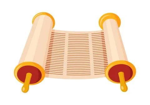 Torah scroll flat style isolated icon. Ancient Jewish bible book scroll of torah Stock Illustration