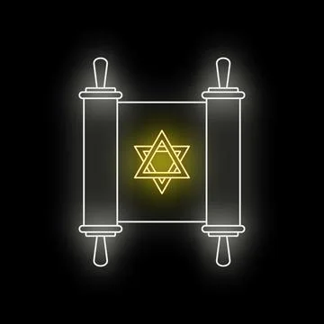 Torah scroll with glowing star of david neon icon Stock Illustration