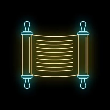 Torah scroll neon light symbol on black Stock Illustration