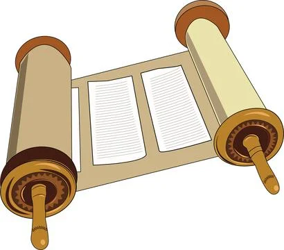 Torah scroll parchment illustration, for web design isolated on white background Illustrazione stock