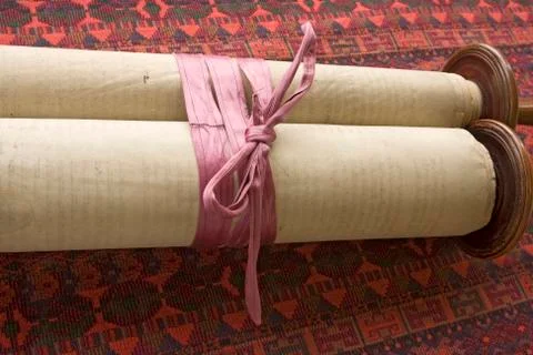 Torah scroll with ribbon Stock Photos