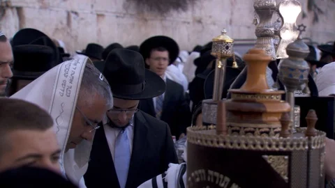 Torah scrolls and praying at Western Wall. Jerusalem. C0002-1 Video stock 98563160