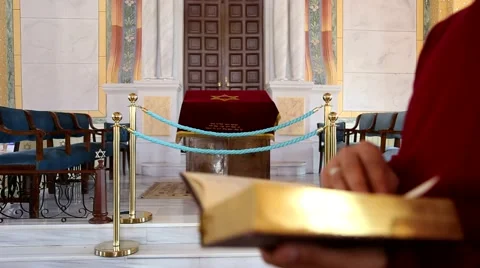 Torah in synagogue Man reading  스톡 동영상 64990720