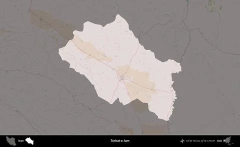 Torbat-e Jam highlighted, Iran. Topographic Standard Stock Illustration