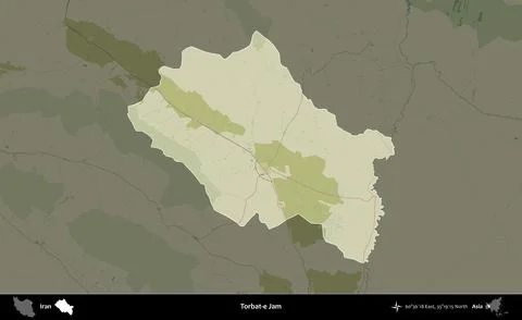 Torbat-e Jam highlighted, Iran. Topographic Humanitarian Stock Illustration