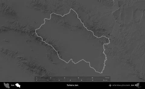 Torbat-e Jam outlined, Iran. Grayscale Stock Illustration