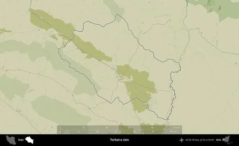 Torbat-e Jam outlined, Iran. Topographic Humanitarian Stock Illustration