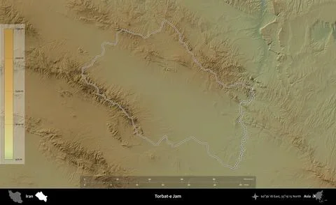 Torbat-e Jam outlined, Iran. Physical Stock Illustration