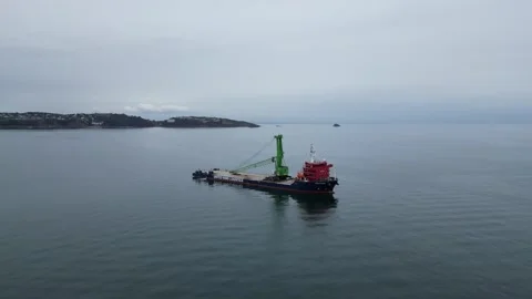 Torbay, S. Devon, England: DRONE VIEWS: Deck carrier Vestvind moored in the bay Stock Footage 274255821