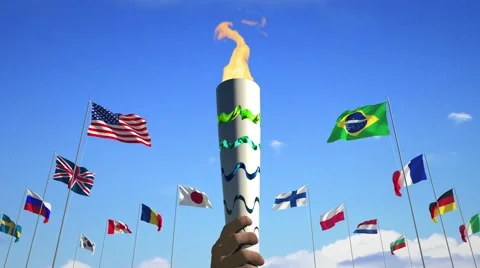Torch and Flags, 3D redenring Stock-Footage 64893996