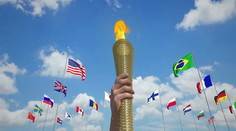 Torch and Flags, 3D redenring Stock Footage 65067714