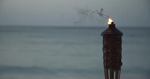 Torch on Beach at Sunset, Cinematic 4K Waves in Slow Motion Stock Footage 112429417