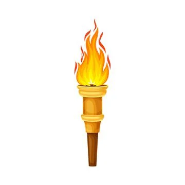 Torch with Brightly Burning Fire on Top as Ignited Light Source Vector Stock Illustration