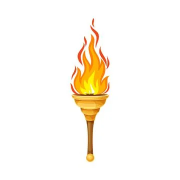 Torch with Brightly Burning Fire on Top as Ignited Light Source Vector Stock Illustration
