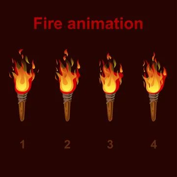 Torch fire animation sprites, flame video frames Illustrazione stock