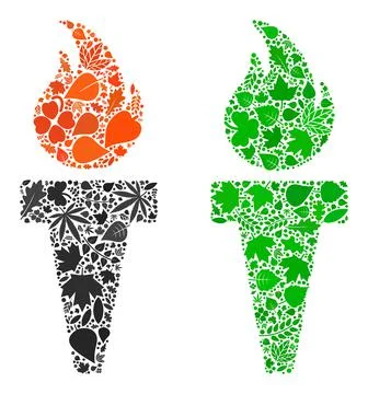 Torch Fire Icon Eco Mosaic of Leaves イラスト素材