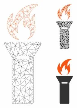 Torch Flame Vector Mesh Wire Frame Model and Triangle Mosaic Icon Stock Illustration