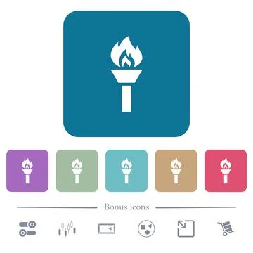 Torch flat icons on color rounded square backgrounds Stock Illustration