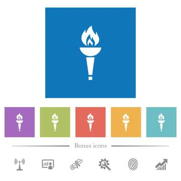 Torch flat white icons in square backgrounds Illustrazione stock