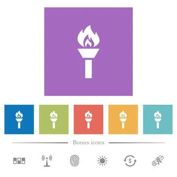 Torch flat white icons in square backgrounds Illustrazione stock