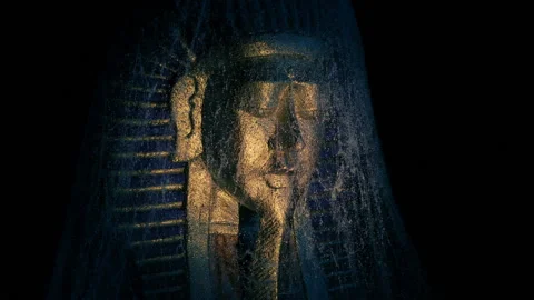 Torch Lights Up Pharaoh Gold Mask And Cobwebs Stock Footage 229504125