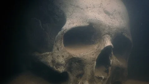 Torch Lights Up Skull Underwater Stock Footage 112262956