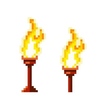 Torch pixel image for game assets. Stock Illustration