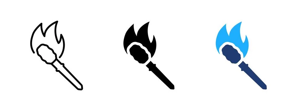 Torch stick icon with flame. Fire and burning light symbol. Blaze, heat and.. Stock Illustration