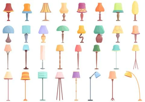 Torchere icons set cartoon vector. Light lamp Stock Illustration