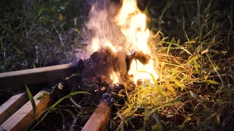 Torches Burning On Ground Video stock 101490244