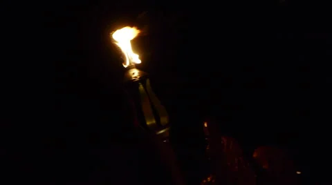 Torchlight in the dark night Stock Footage 58808933