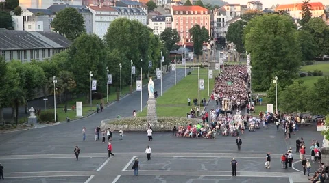 Torchlight Marian Procession in Lourdes Stock Footage 66273292