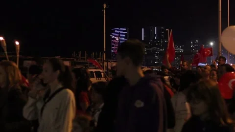 Torchlight Procession during Turkish Republic Day Celebrations Stock Footage 345832224