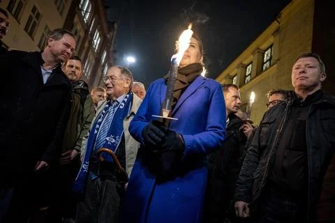 Torchlight procession to mark anniversary of the Night of Broken Glass, Copenhag Stock Photos