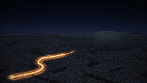 Torchlight Procession River of Fire Through Old Town at Night Animation Stockbeeldmateriaal 347526305