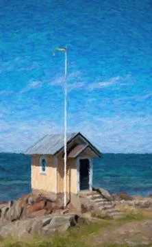 Torekov Beach Hut Painting 스톡 일러스트