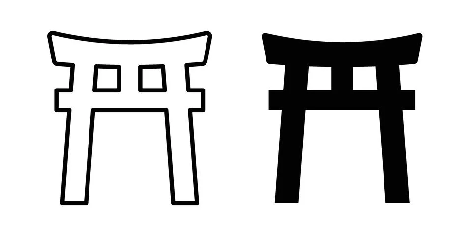 Torii gate icon drawing lines. Silhouette style vector bundle Stock Illustration