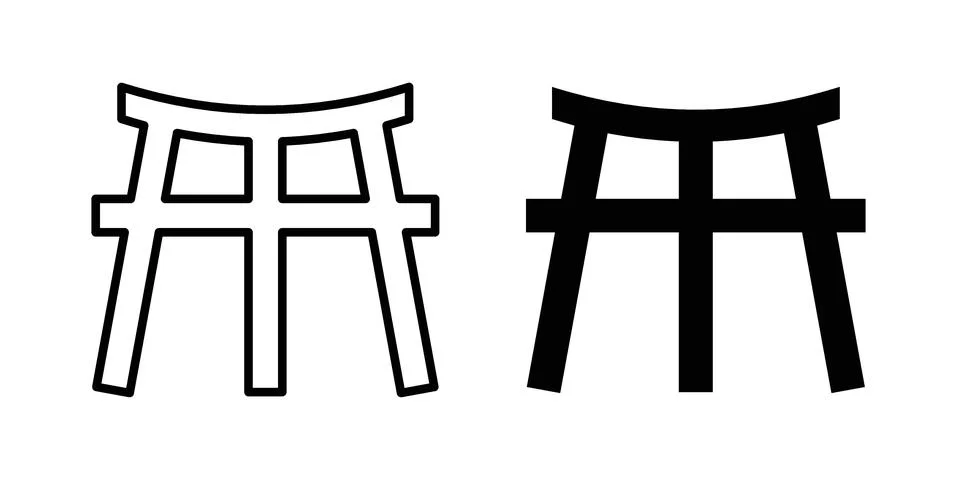 Torii gate icon silhouette vector set. thin line pack Stock Illustration