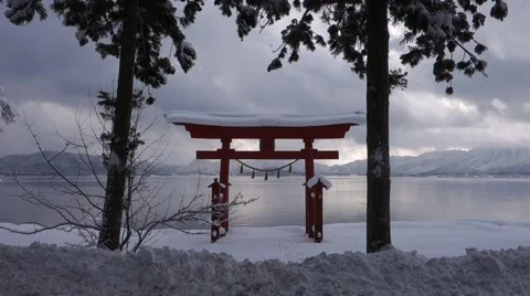 Torii gate with snow in Japan Stock Footage 47791279