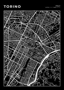 Torino Map Wall Art Frame, Cartography Map Print, City Layout Map Stock-Illustration